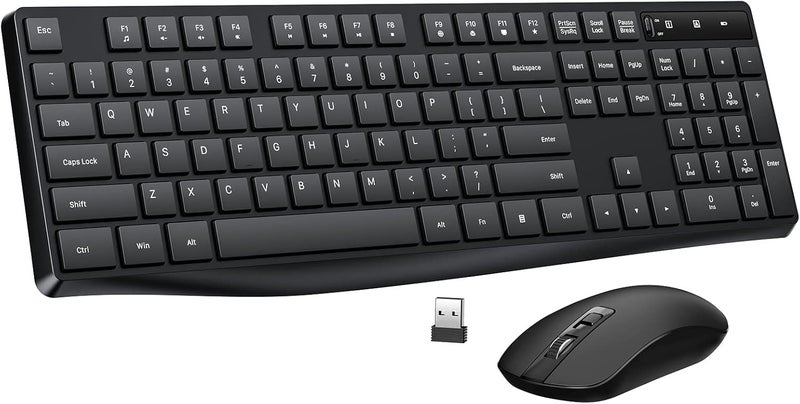 Lovaky Wireless Keyboard and Mouse Combo, 2.4G Full-Sized Ergonomic Keyboard Mouse, 3 DPI Adjustable Cordless USB Keyboard and Mouse, Quiet Click for Computer/Laptop/Windows/Mac (1 Pack, Black) - Image 1